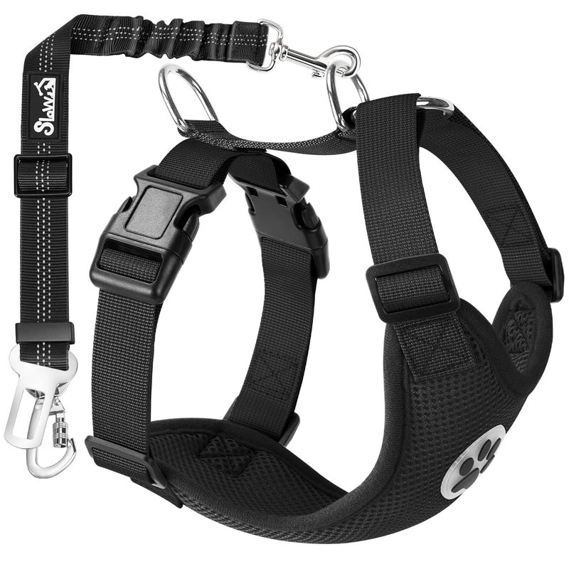Lukovee Dog Seat Belt for Car, Adjustable Dog Car Harness for Large Medium Small Dogs, Soft Padded & Breathable Mesh Dog Seatbelt with Car Vehicle Connector Strap (Black Double Clip,Large) - Image 1